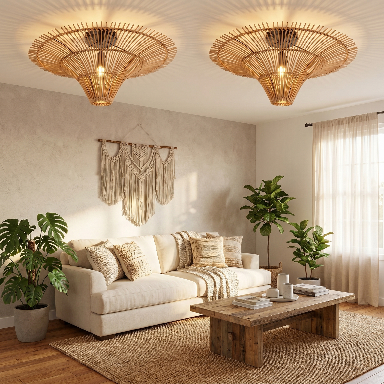 Large Modern Rattan Pendant Light Ceiling Lampshade 80CM