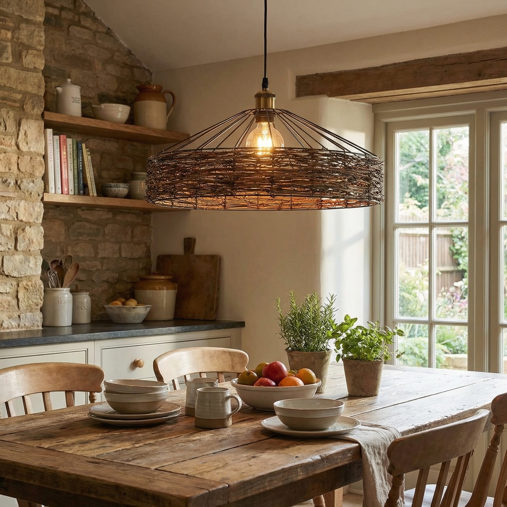 Natural Handwoven Rattan Pendant Lamp Industrial Farmhouse Ceiling Light for Coastal & Wabi-Sabi Decor