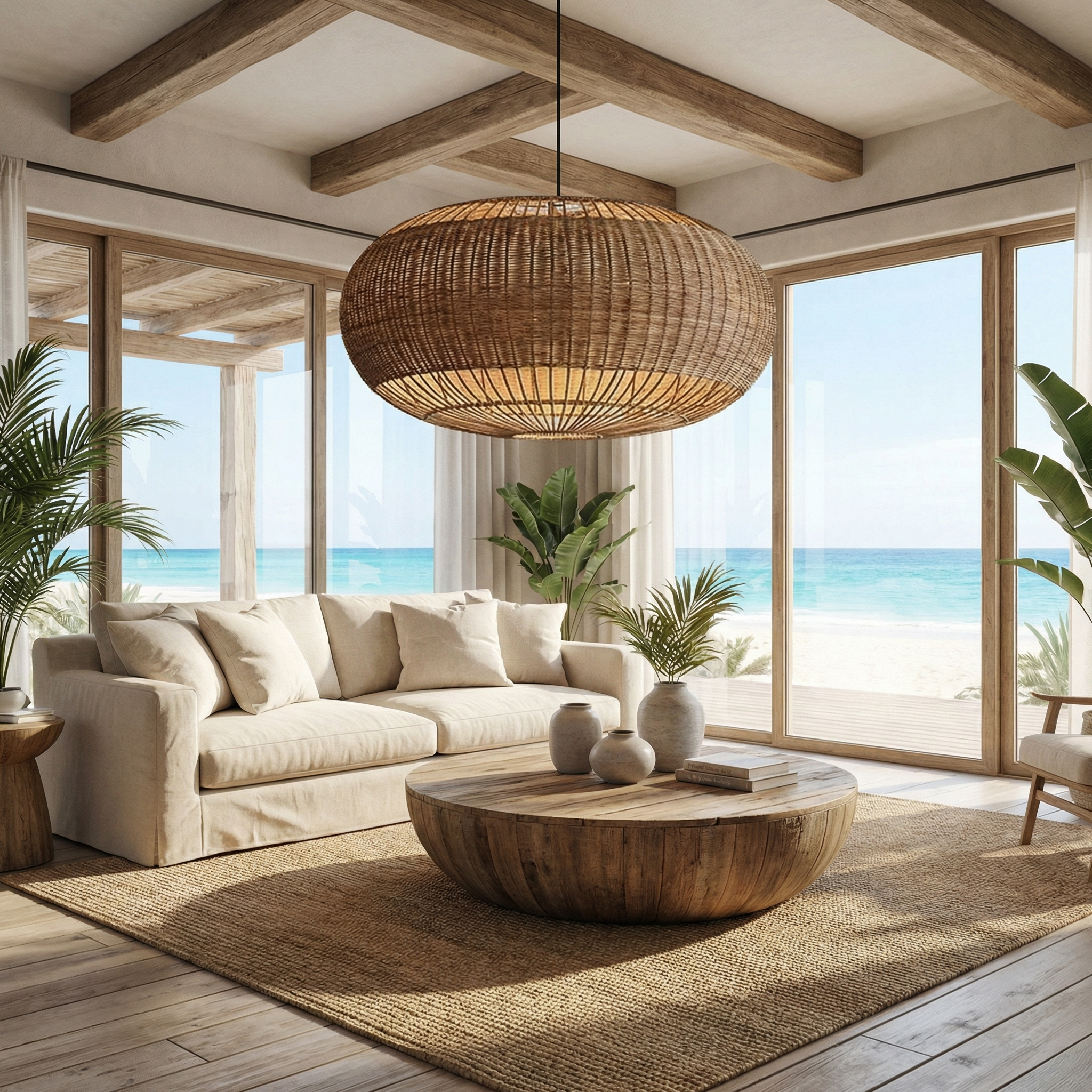 Rattan Chandelier Retro Wabi-sabi  Style Dining Room Pendant Light