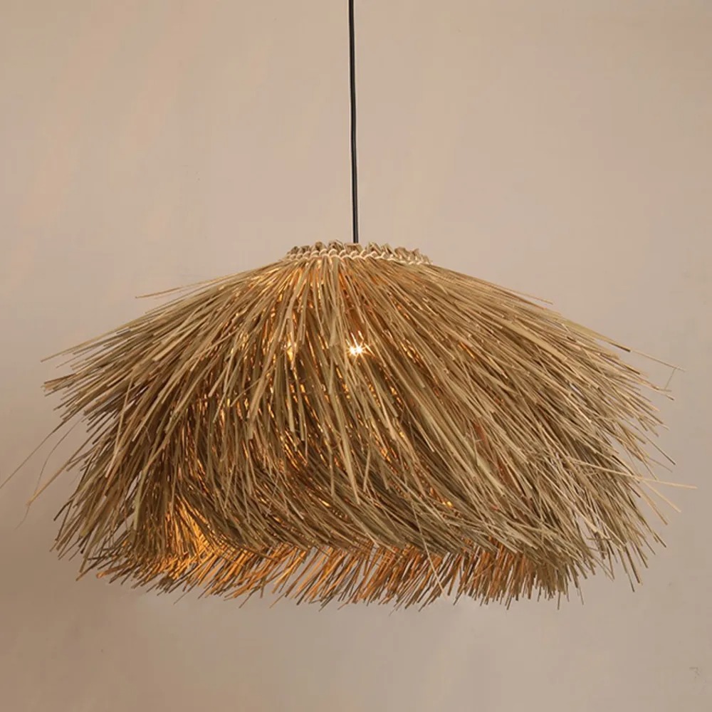 Wabi-sabi Style Rattan Brown Chandelier Dining Room Pendant Light