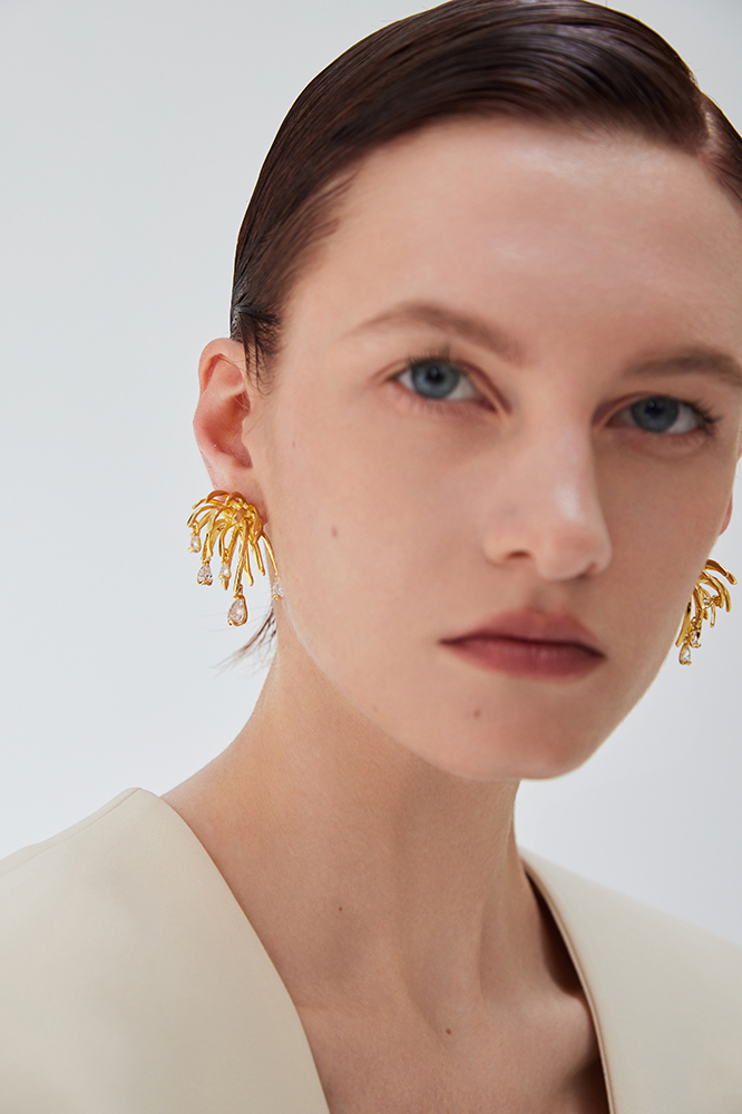 Palms Collection Branches Shape Golden Earrings