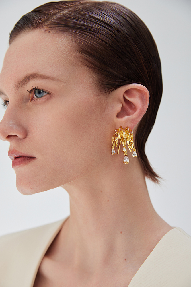 Palms Collection Branches Shape Golden Earrings