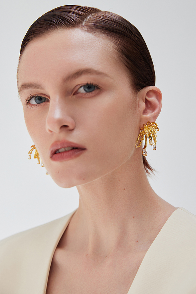 Palms Collection Branches Shape Golden Earrings