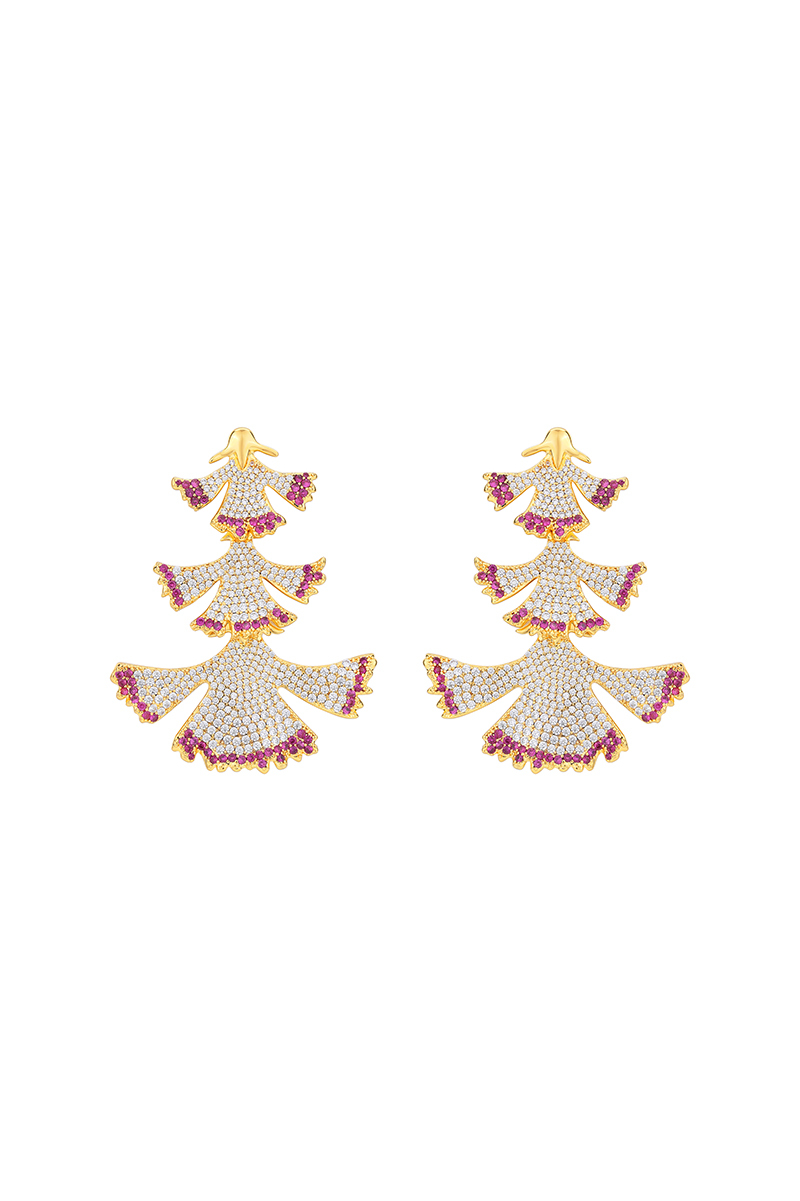 Carnation Collection Three Petals Tassel Earrings Silver And Golden
