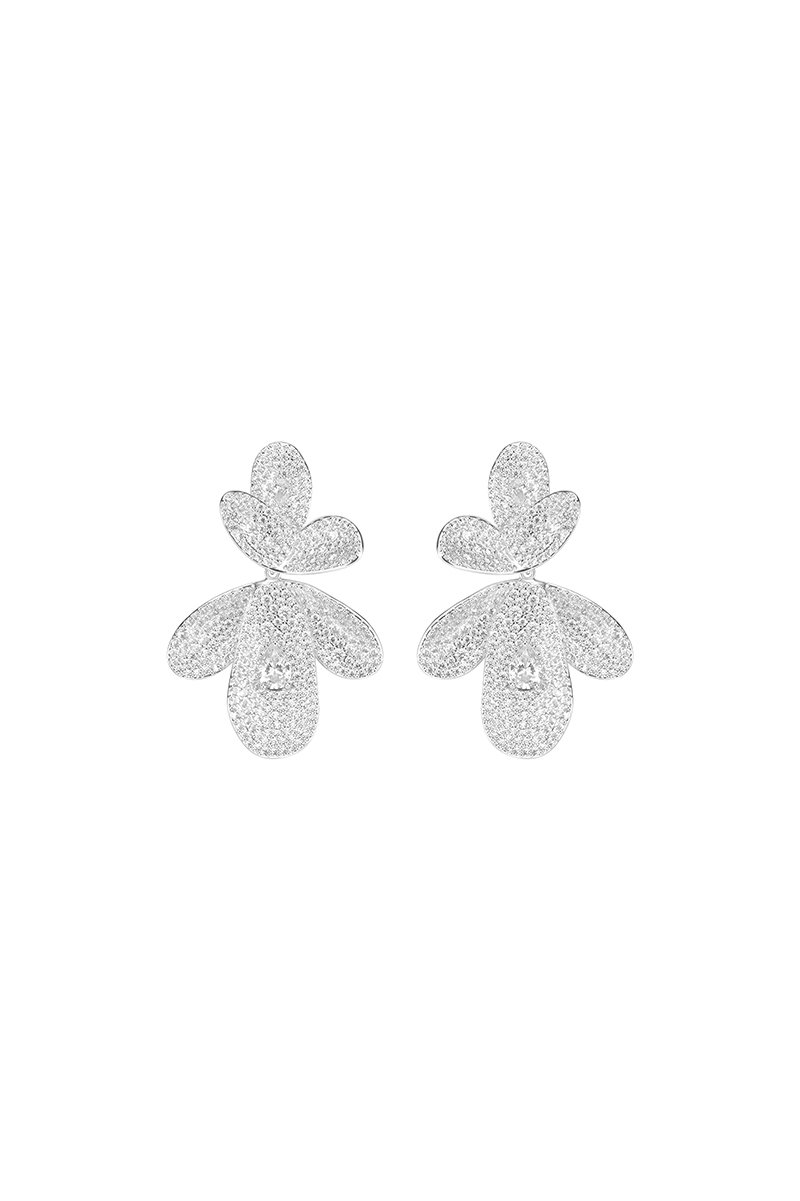 Petals Collection Large Petal Stud Earrings Full Of Diamonds