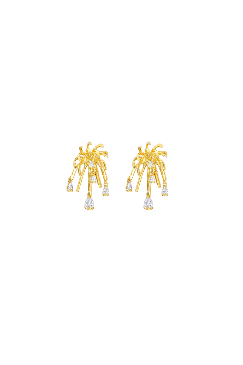 Palms Collection Branches Shape Golden Earrings