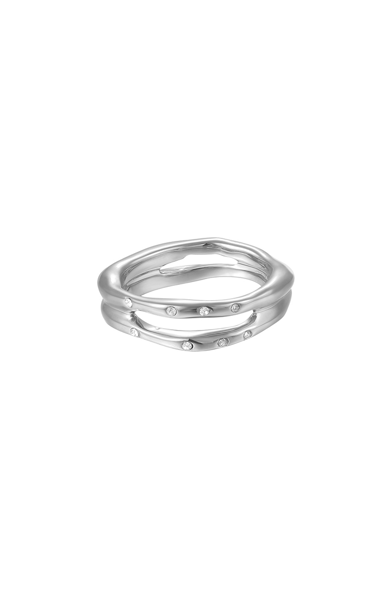 Curvilinear Collection Double Link Ring With Crystal Size 13