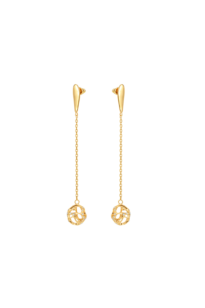 Texture Collection Long Drop Earrings With Crystal