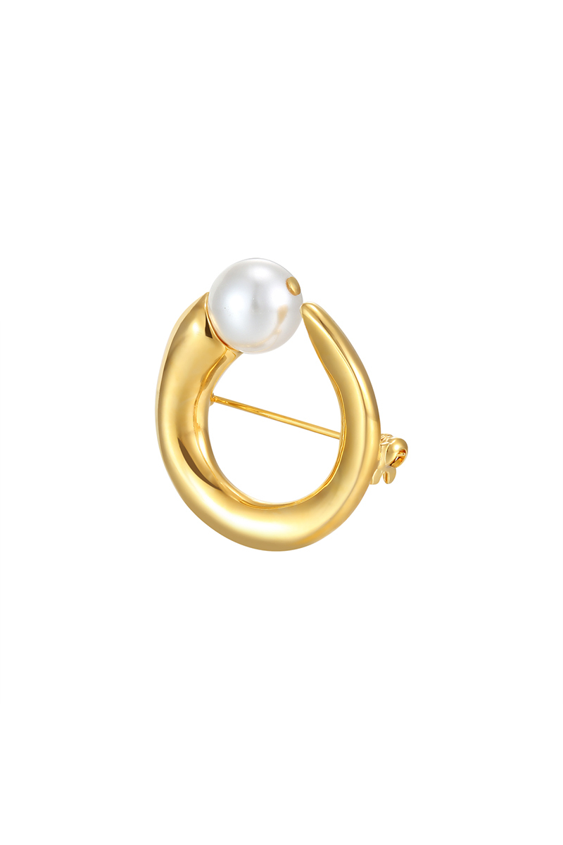 Curvilinear Collection Round Seed Shape Brooch With Pearl