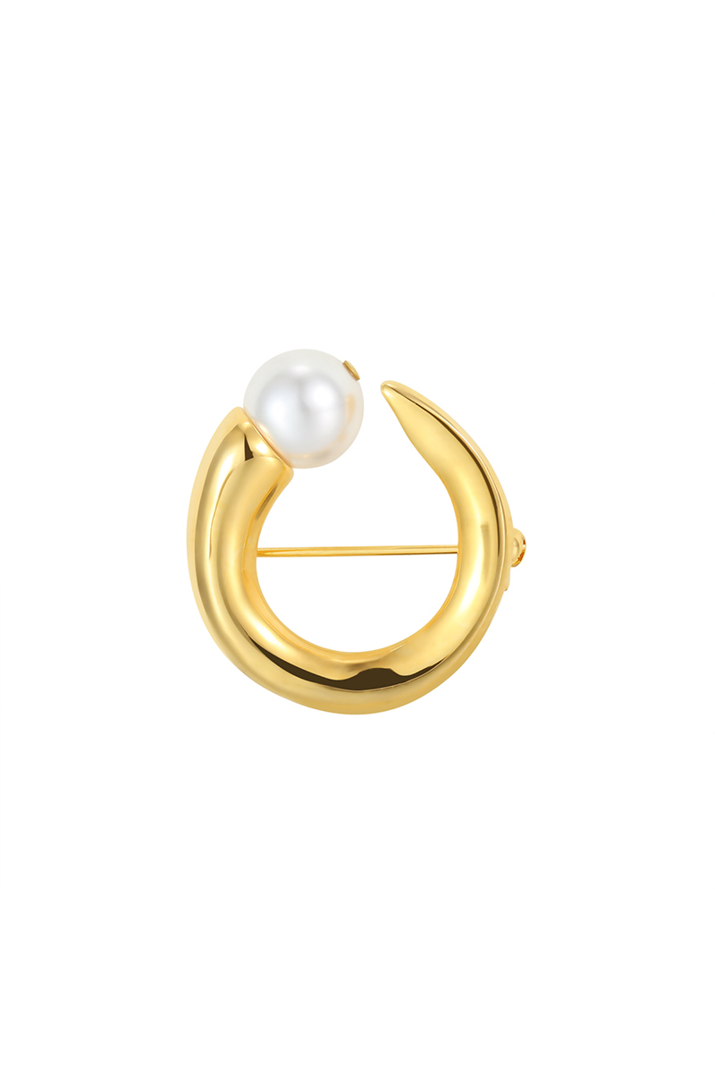 Curvilinear Collection Round Seed Shape Brooch With Pearl