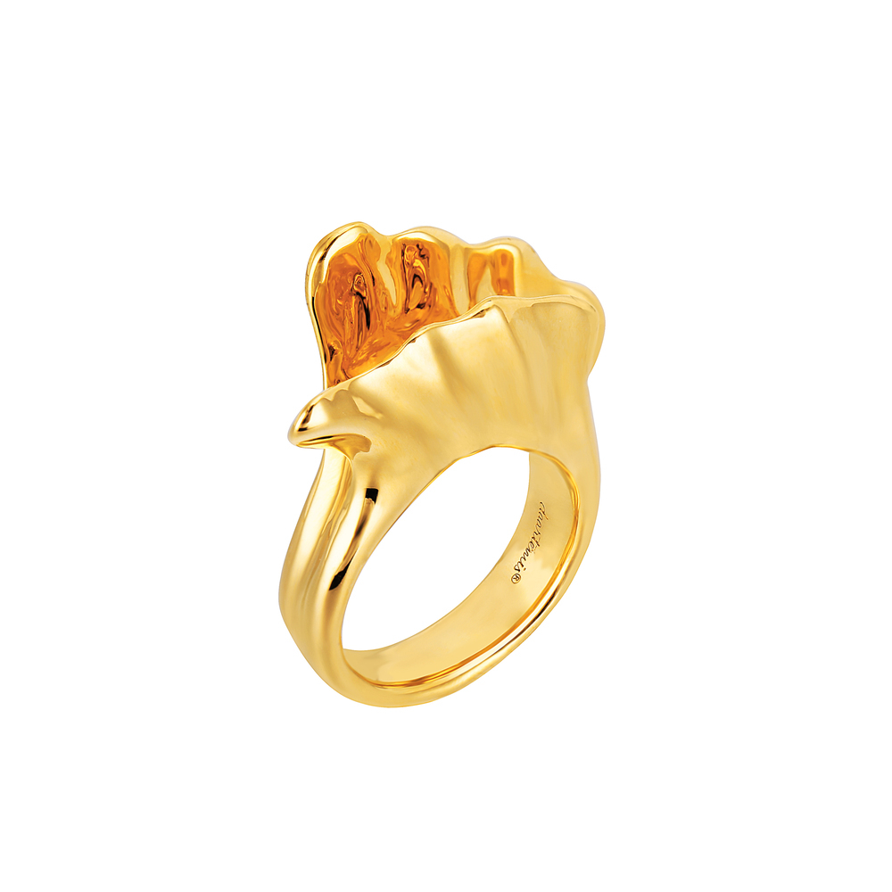 Iris Collection Hand Engraved Ring Brass With 14K Gold