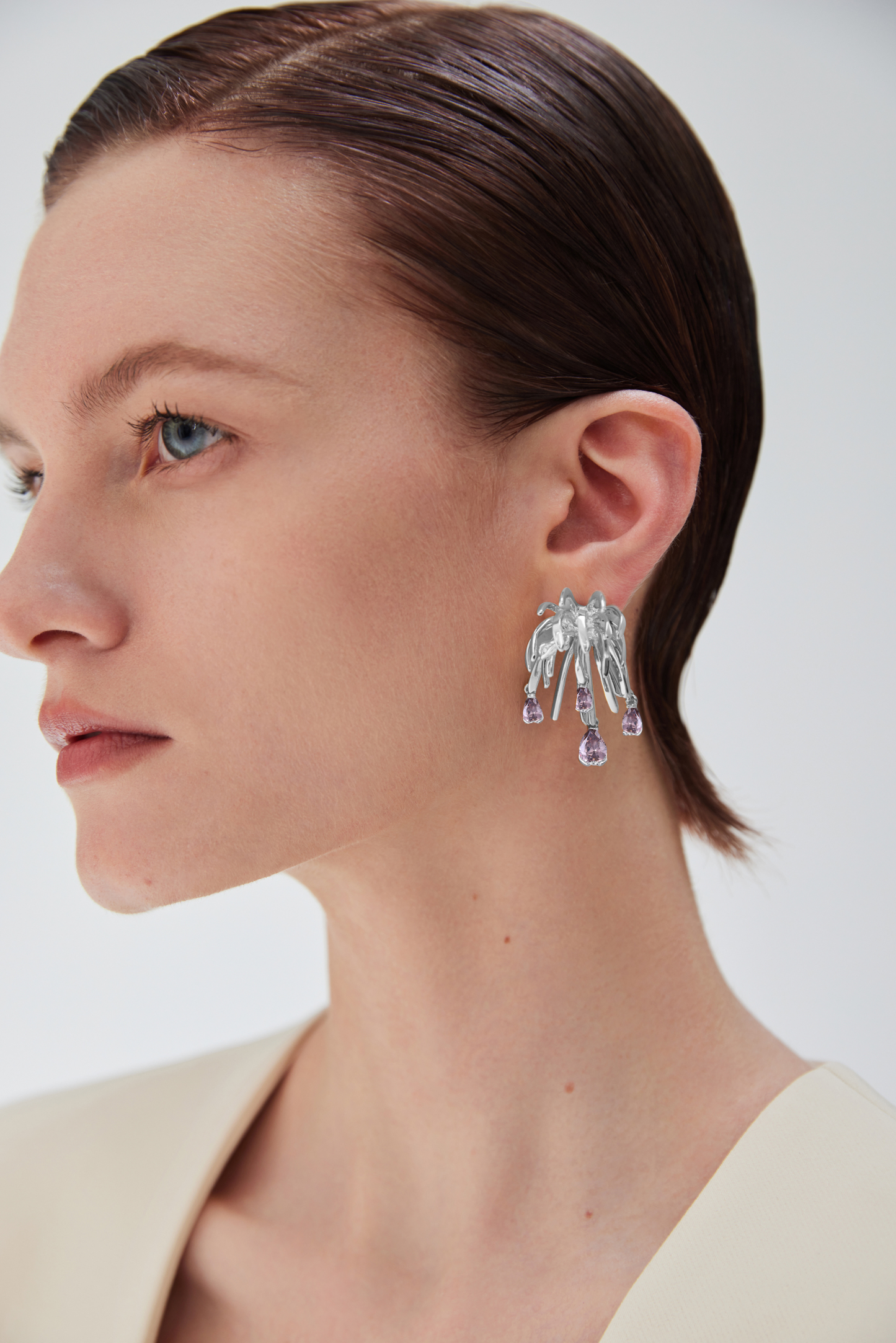 Palms Collection Branches Shape Silver Earrings