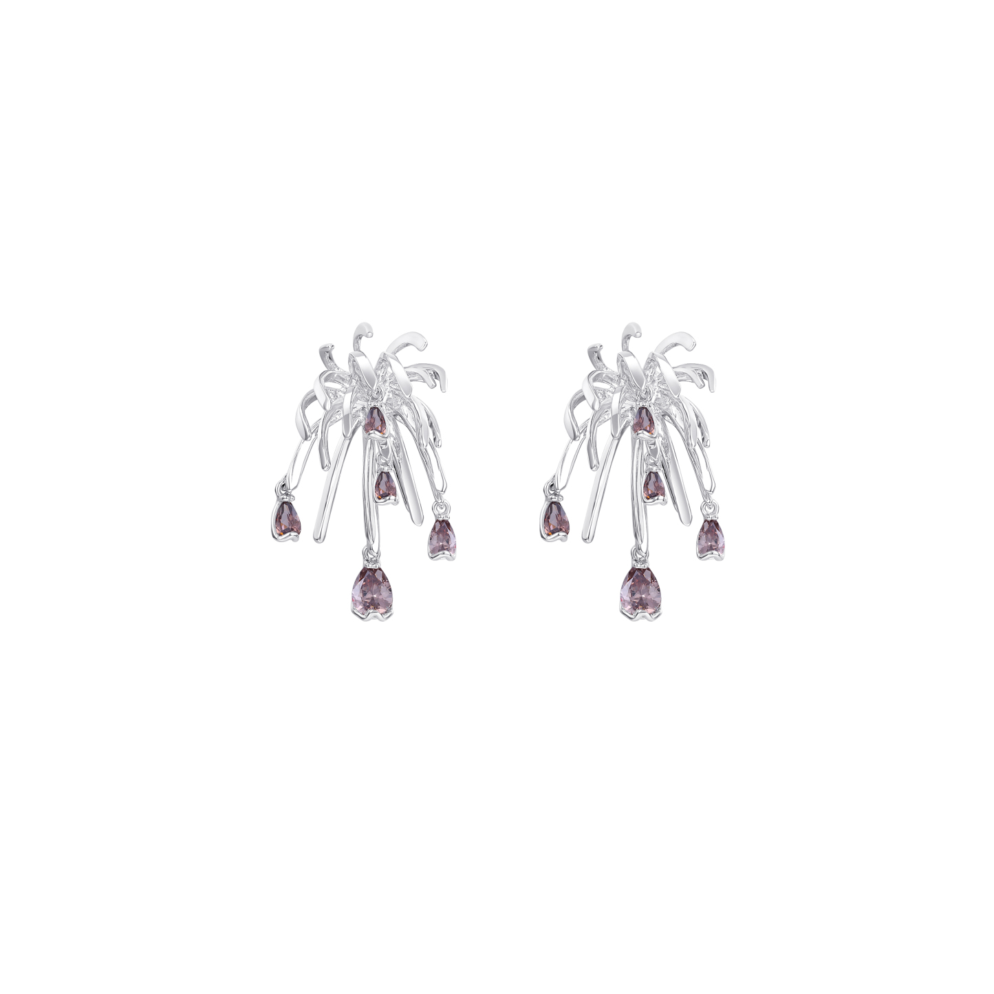 Palms Collection Branches Shape Silver Earrings