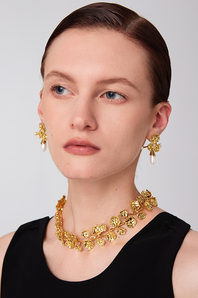 Wild Rose Collection Triflorous Earrings With Pearls