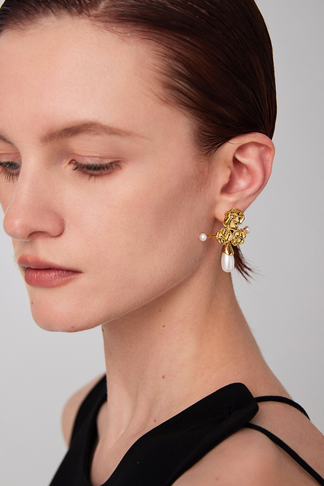 Wild Rose Collection Triflorous Earrings With Pearls