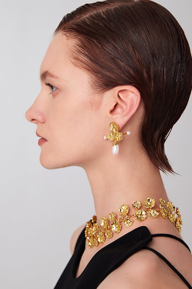 Wild Rose Collection Triflorous Earrings With Pearls