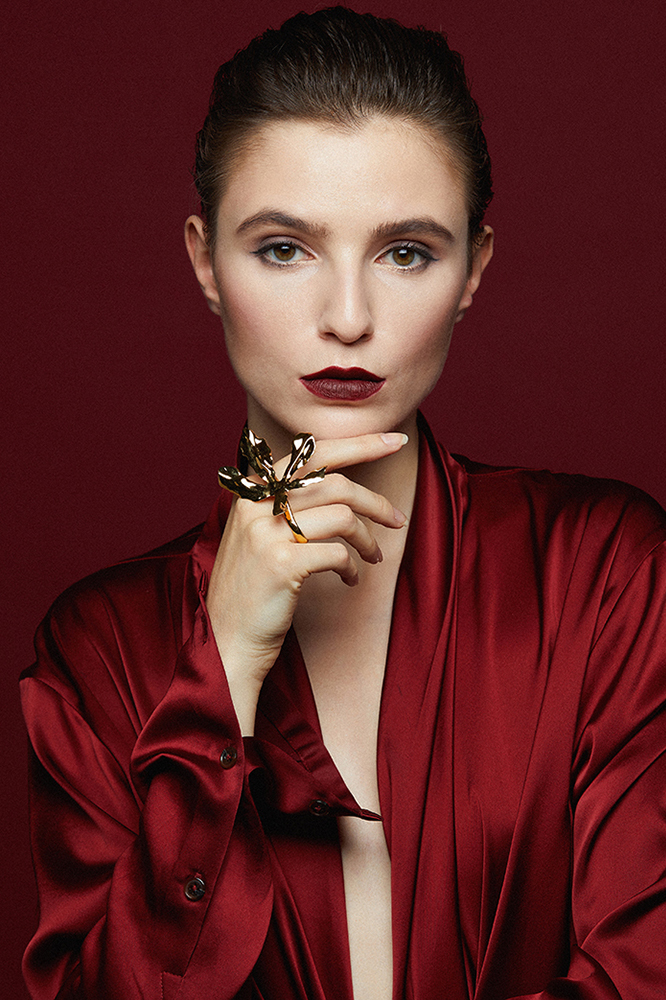 Iris Collection Free Size Flower Shape Three Finger Ring