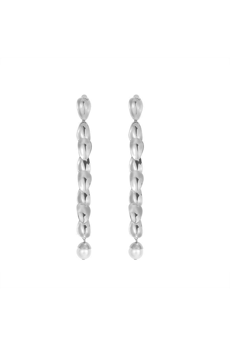 Petals Collection Eight Petals Silver Tassel Ear Clips With Pearls