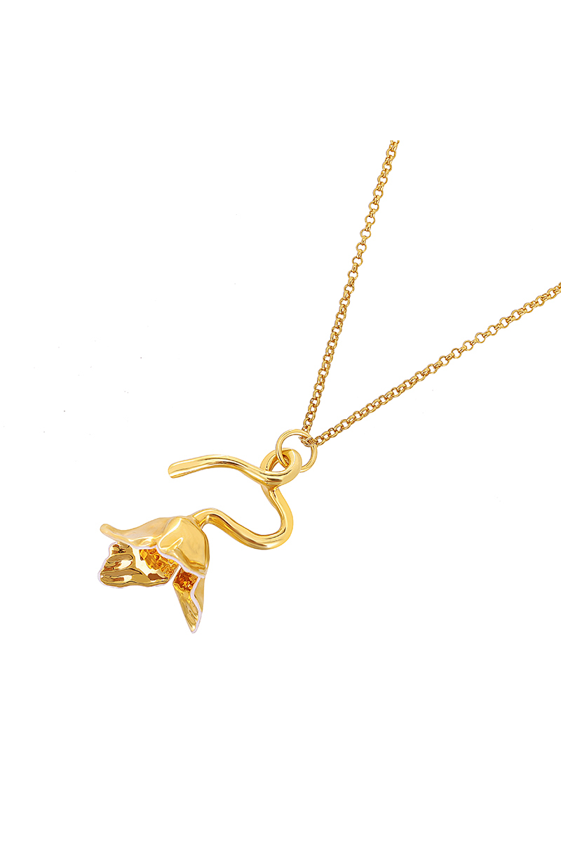 Tulip Collection Single Flower Necklace With White Enamel