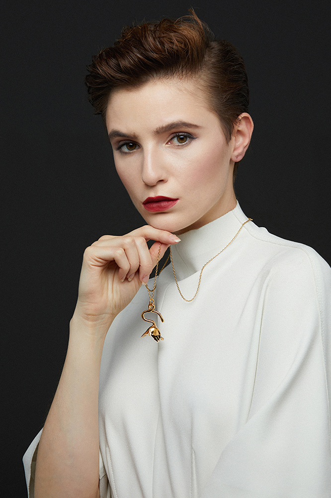 Tulip Collection Single Flower Necklace With White Enamel
