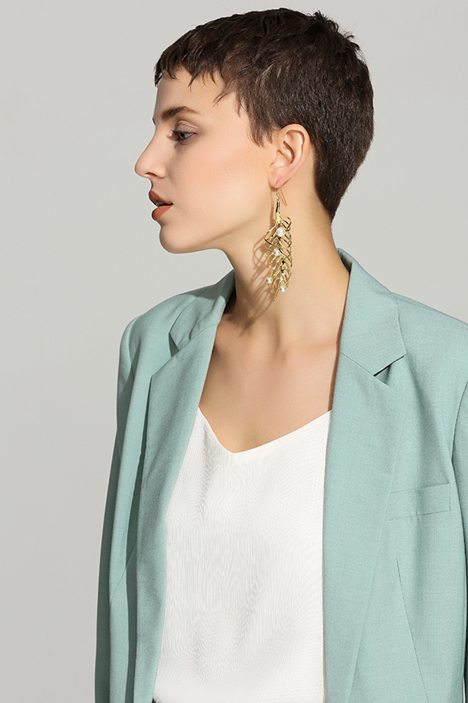 Fern Collection Single Earring With Pearl