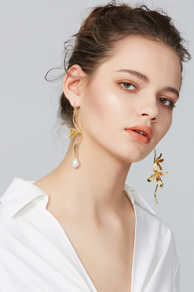 Orchids Collection Asymmetric Flower Earrings