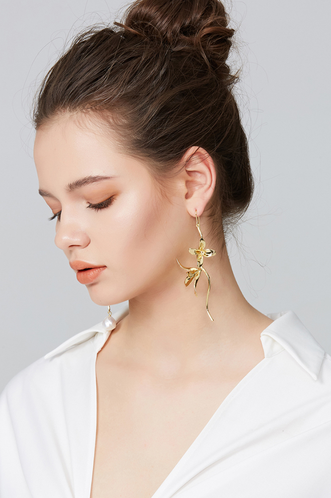 Orchids Collection Single Bifloral Drop Earring