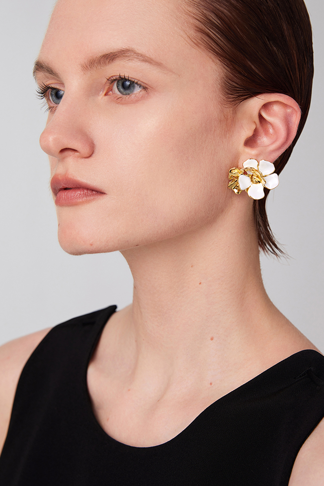 Wild Rose Collection Bifloral Earrings With White Enamel