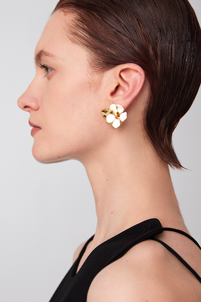Wild Rose Collection Bifloral Earrings With White Enamel