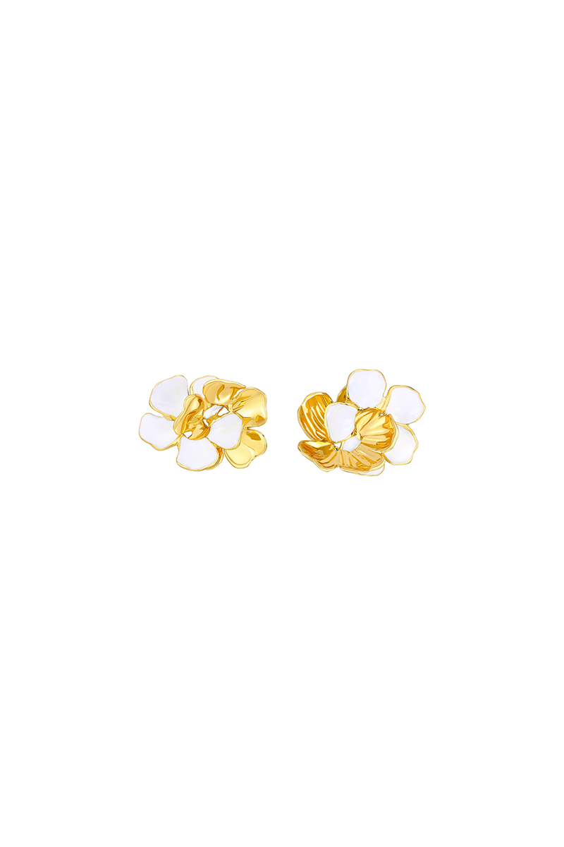 Wild Rose Collection Bifloral Earrings With White Enamel