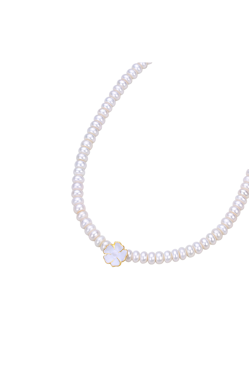 Wild Rose Collection Flower Choker With White Enamel Pearls