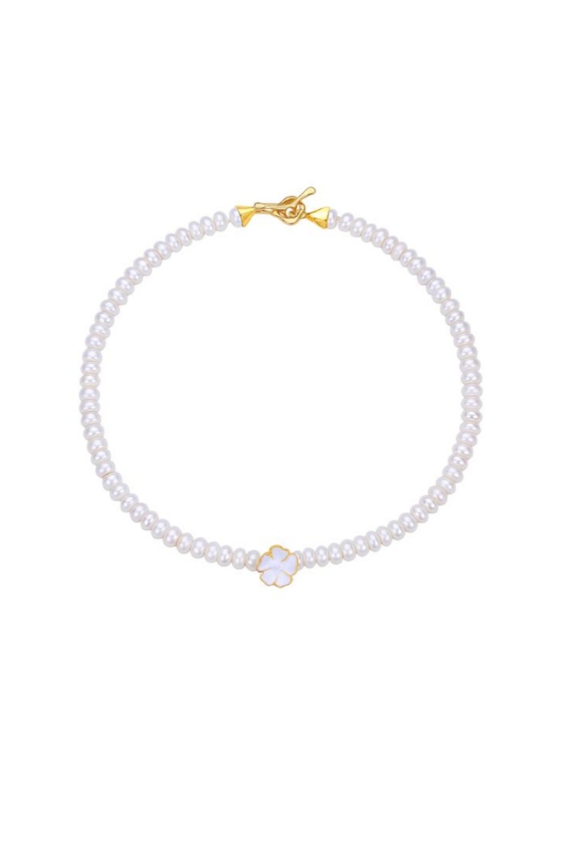 Wild Rose Collection Flower Choker With White Enamel Pearls