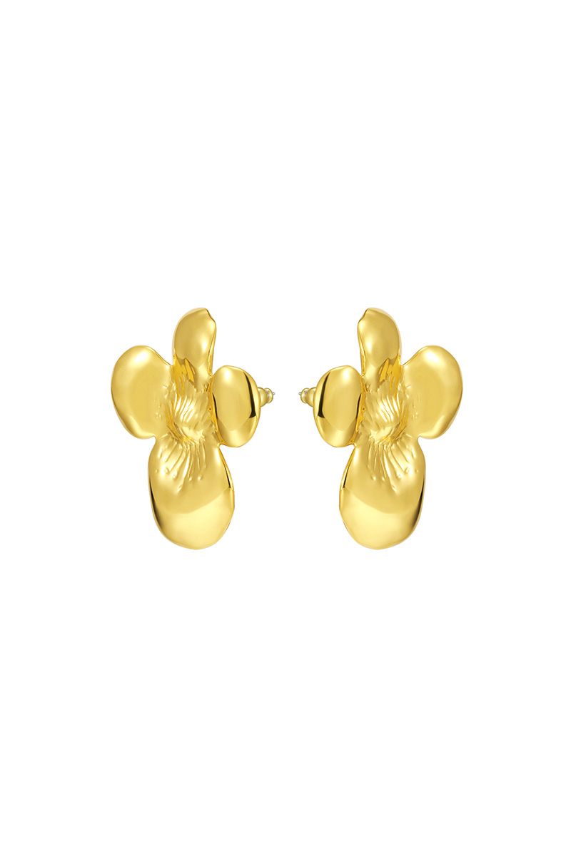 Camellia Collection Petal Relief Earrings 14k Gold Plated