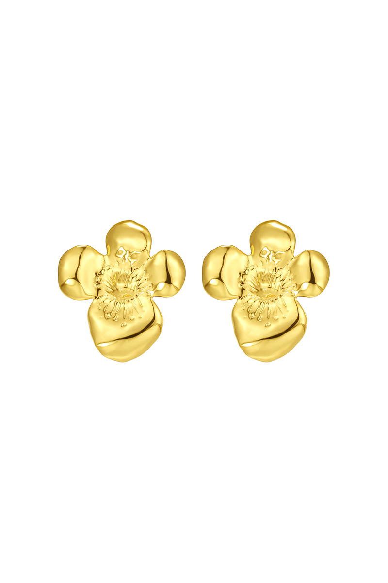 Camellia Collection Petal Relief Earrings 14k Gold Plated