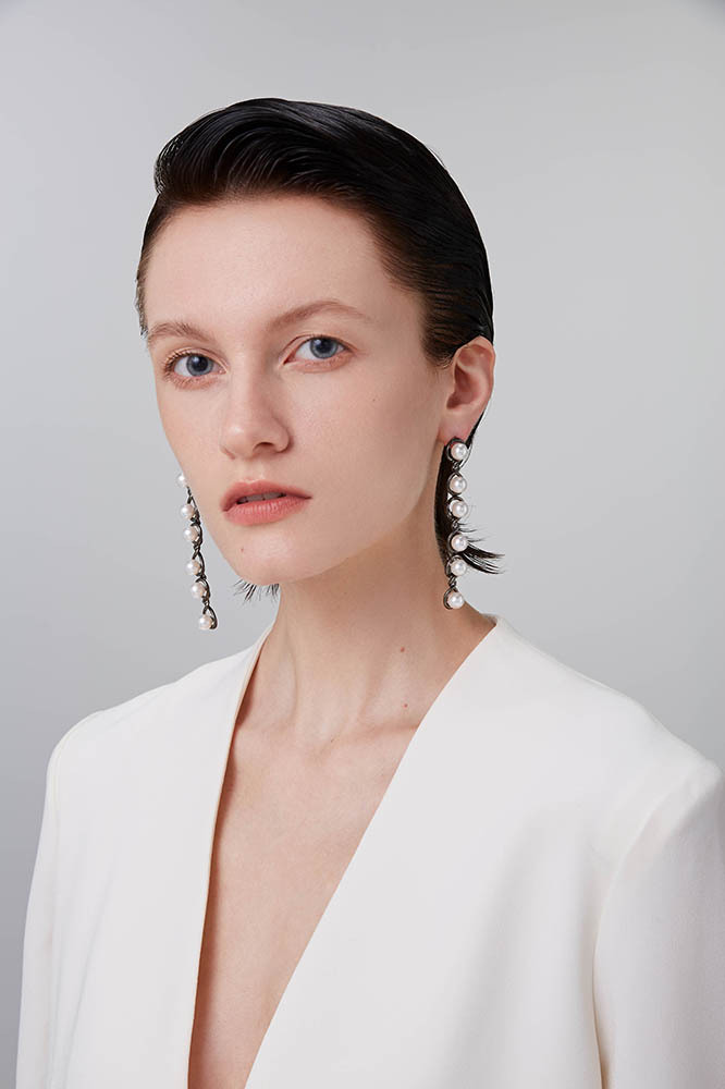 Curvilinear Collection Pearl Drop Earrings With Figure Of 8 Shape