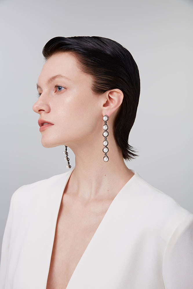 Curvilinear Collection Pearl Drop Earrings With Figure Of 8 Shape