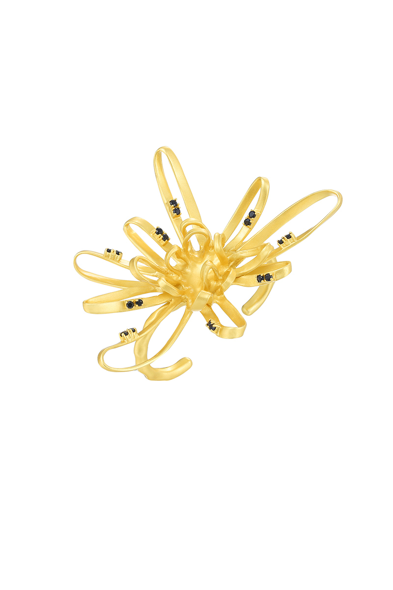 Chrysanthemum Collection Linear Golden Double Finger Ring