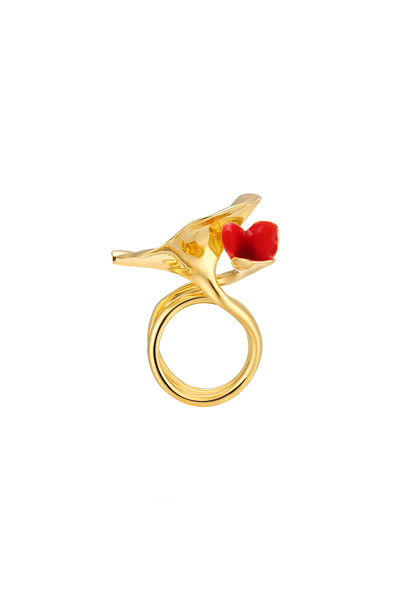 Morning Glory Collection Bifloral Ring With Red Enamel Size 13