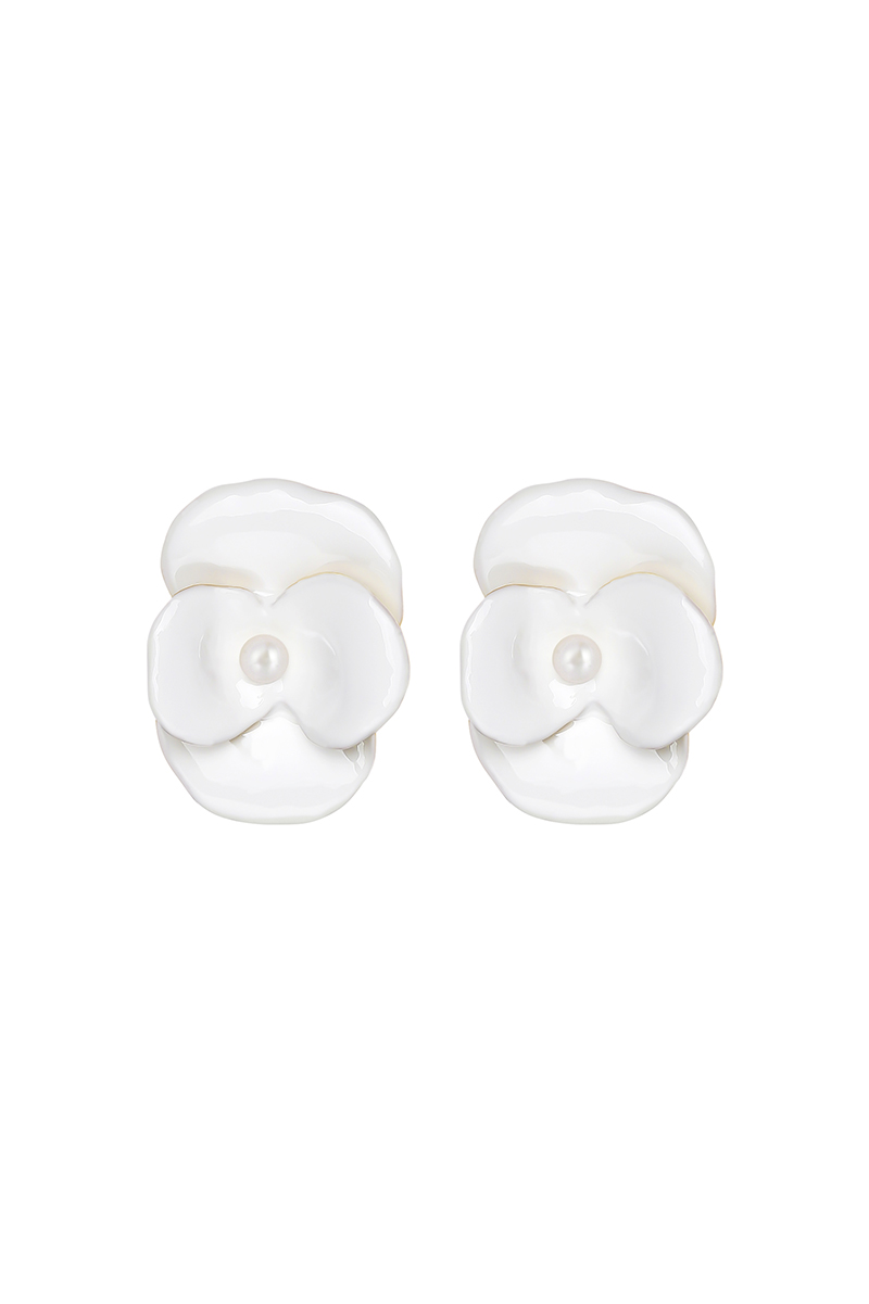 Corn Poppy Collection White Flower Pearl Earrings Small