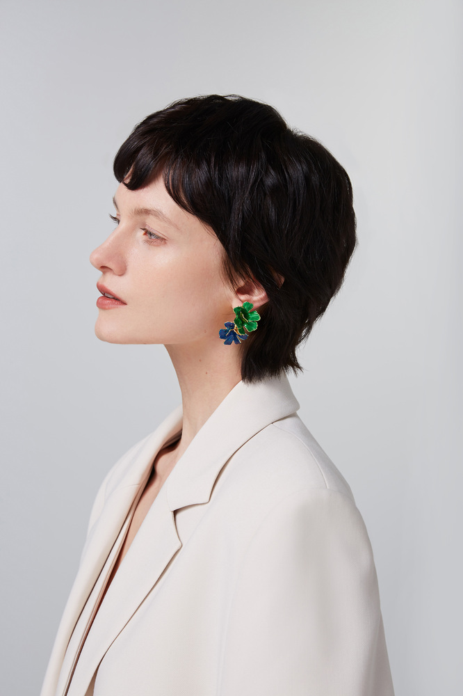 Cosmos Collection Bifloral Two-Tone Studs Earrings