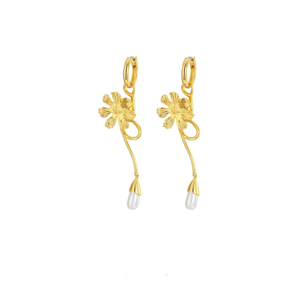 Cosmos Collection With Folding Flower Single Curve Earrings