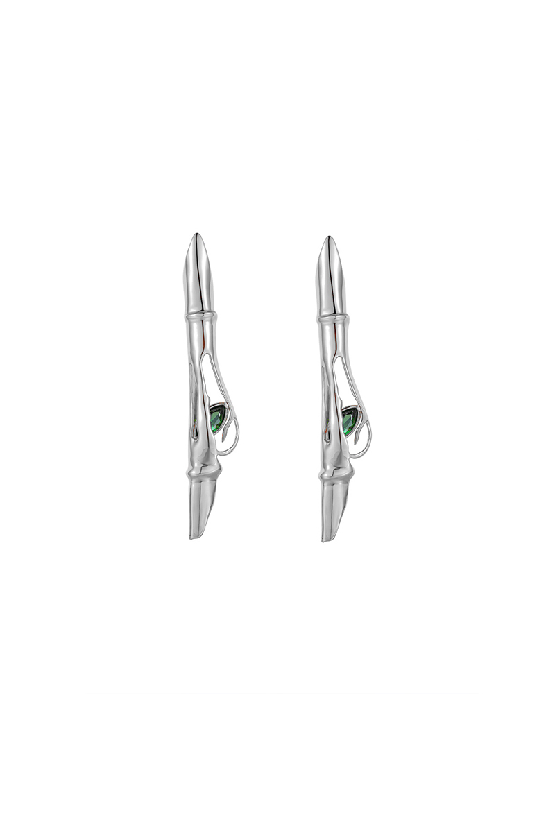 Bamboo Collection Splitting Bamboo With Zircon Earrings