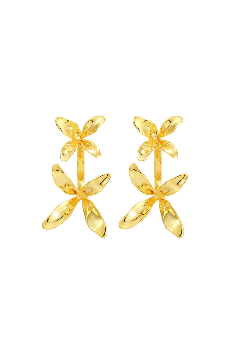 Orchids Collection Bifloral Drop Earrings 14k Gold Plated