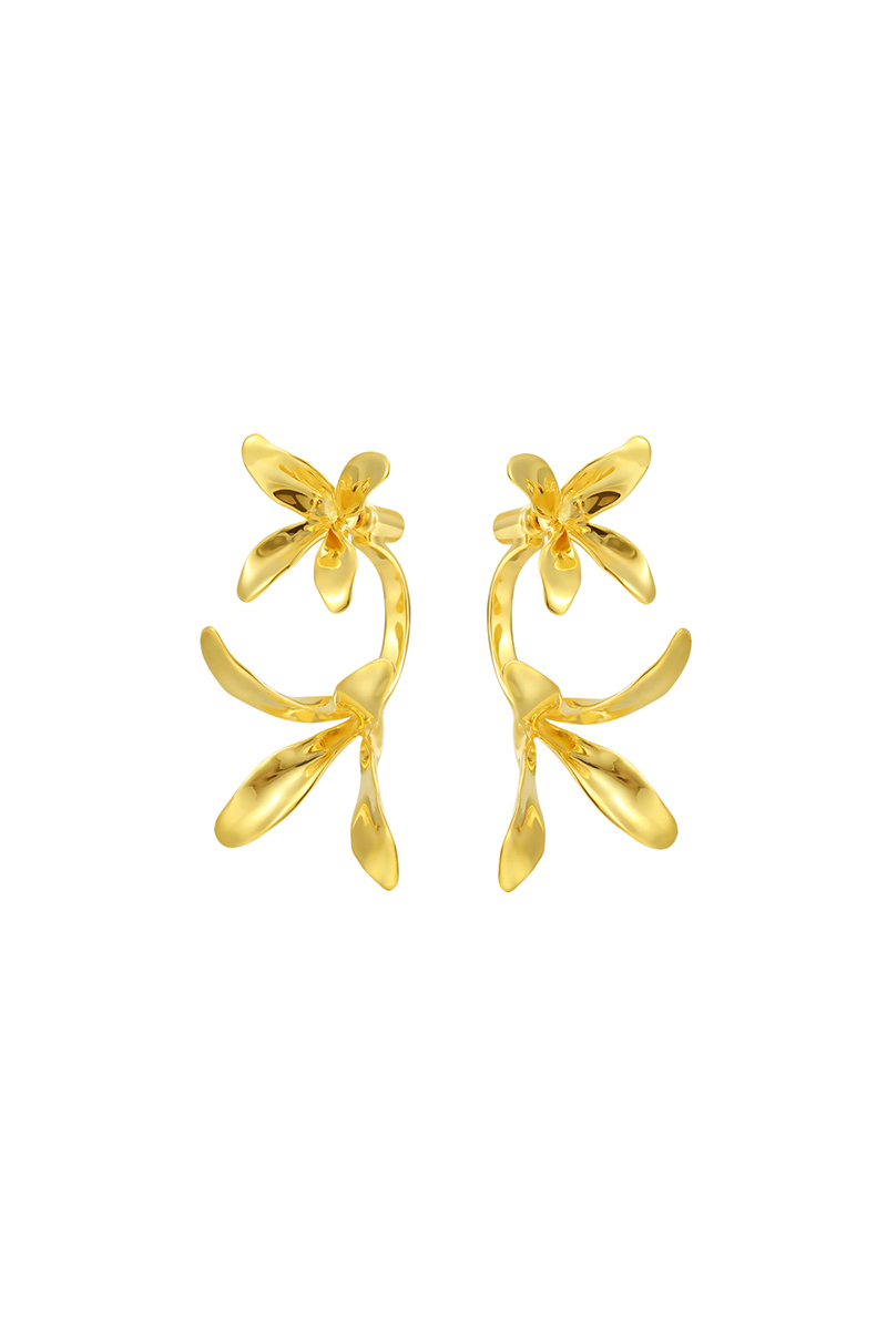 Orchids Collection Bifloral Drop Earrings 14k Gold Plated