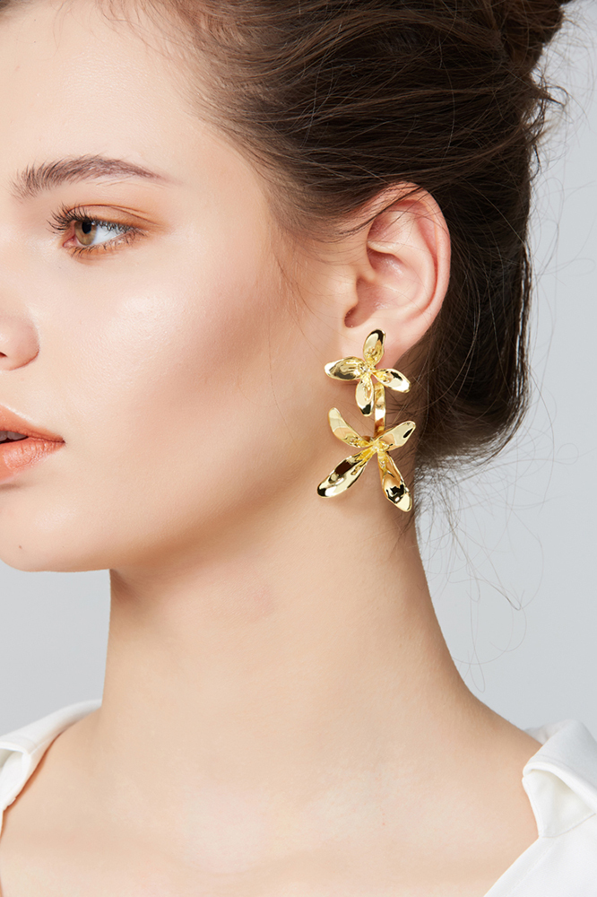 Orchids Collection Bifloral Drop Earrings 14k Gold Plated