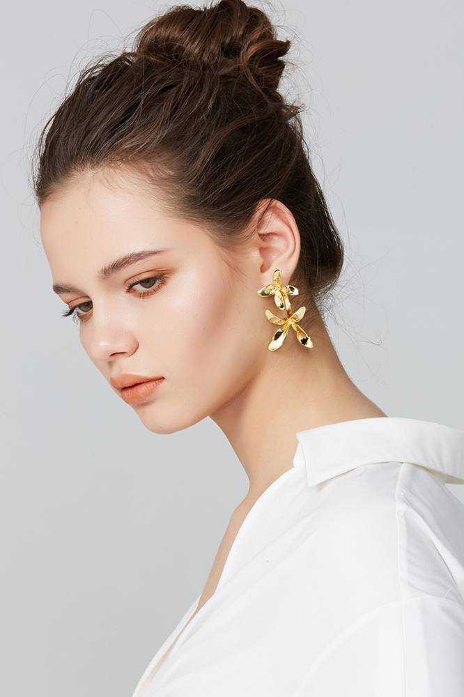 Orchids Collection Bifloral Drop Earrings 14k Gold Plated