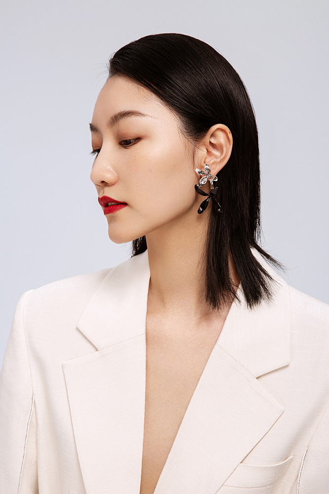 Orchids Collection Two-tone Bifloral Drop Earrings