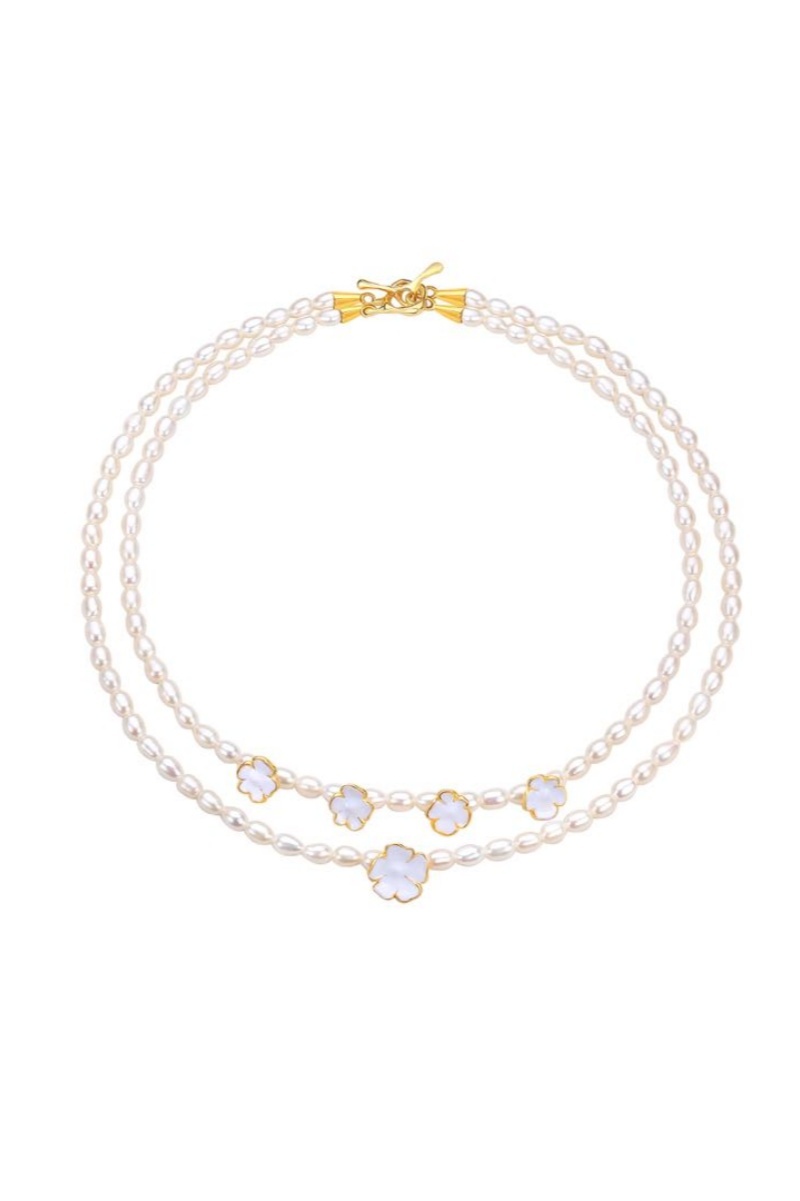 Wild Rose Collection Multi-string Flower Choker With Pearls