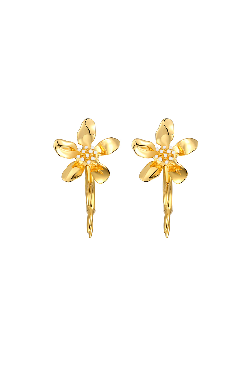 Five Petals Connect With Thorn Detachable Golden Earrings