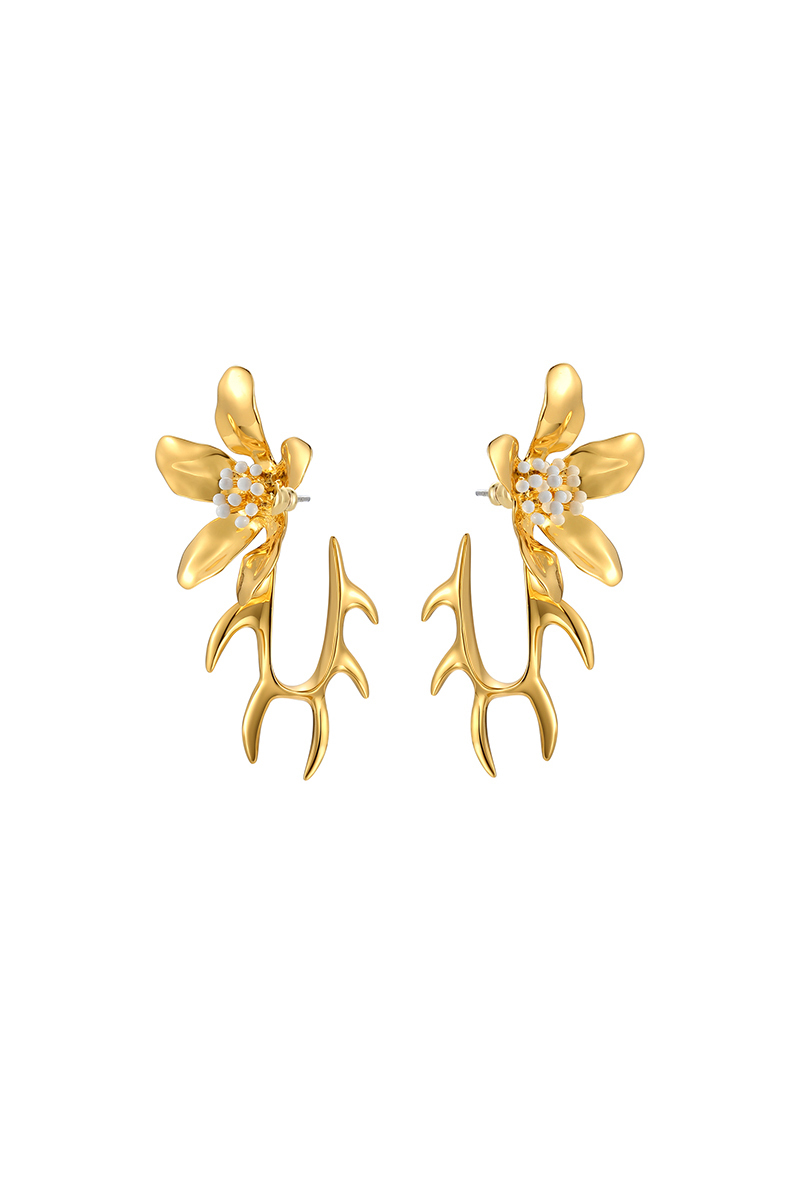 Five Petals Connect With Thorn Detachable Golden Earrings